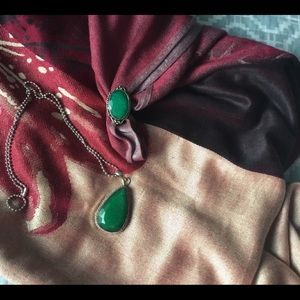 JADE pendant ring silver green stone new